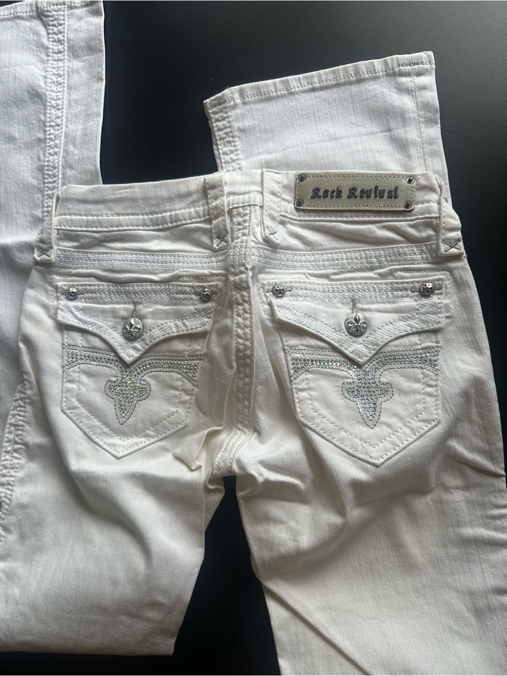 Rock Revival White Rhinestone Embellished Back Pocket Jeans